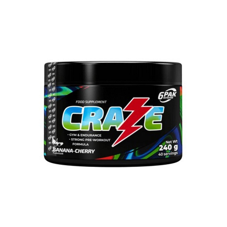 6PAK Craze 240g Banana Cherry preworkout/reaktor