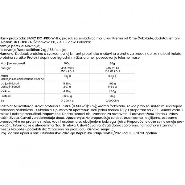Basic Iso PRO – Dark Chocolate Cream (2kg)